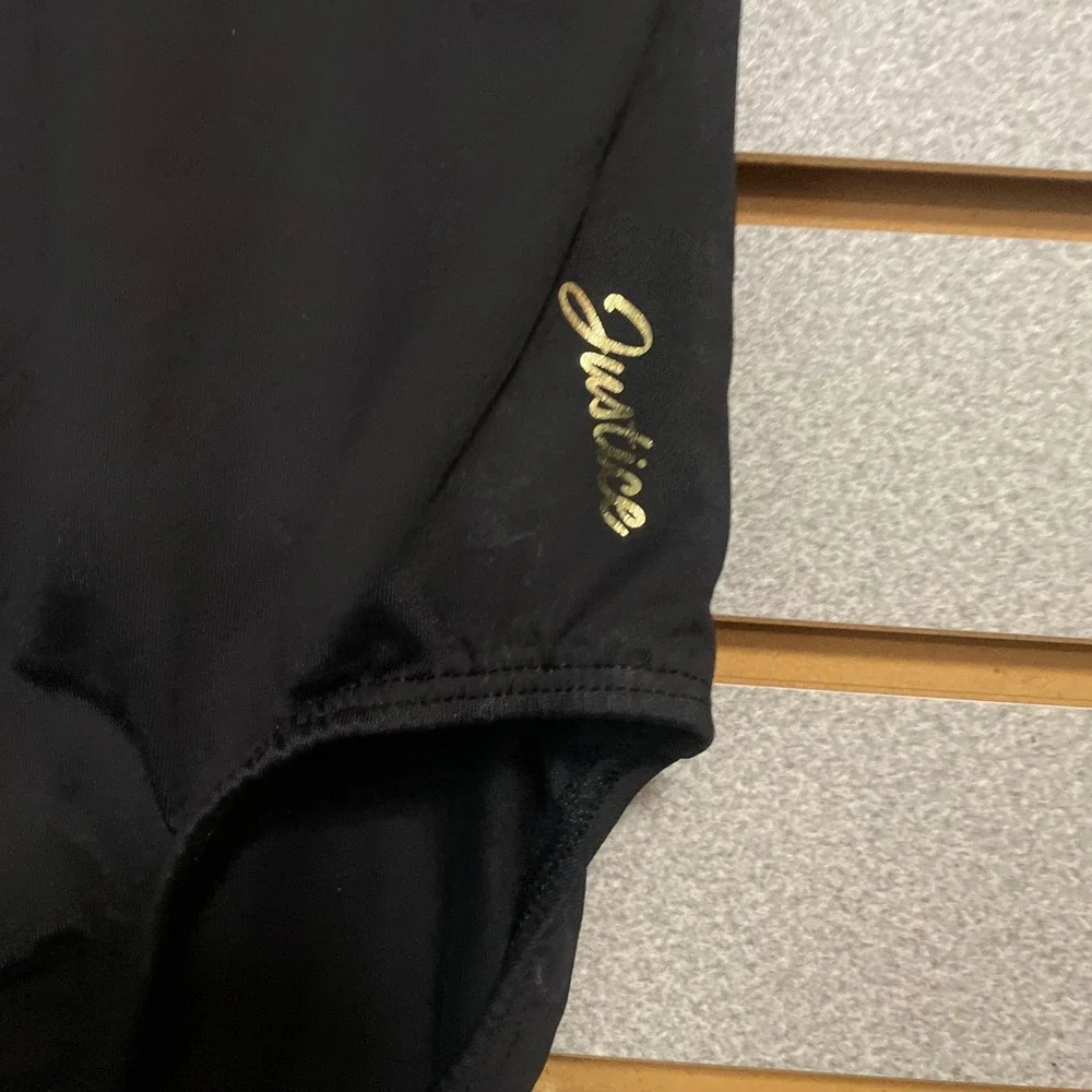 Justice Girls Black Short Sleeve Leotard Dance Gymnastics Ballet Size‎ S 7/8